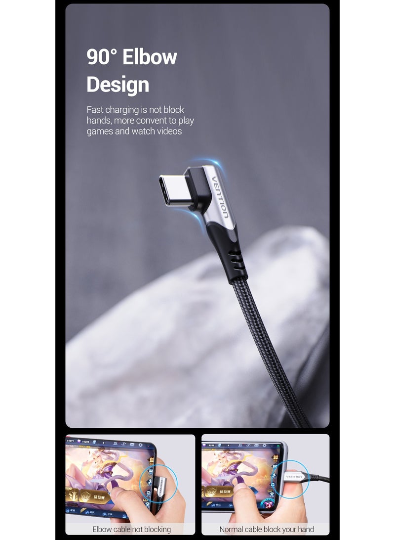 Vention USB-C Right Angle to USB 2.0-A  Cable 2M Gray Aluminum Alloy Type - Image 2
