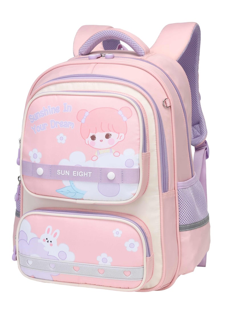 SUN EIGHT Premium 16.5 inches Kids Backpack Light Weight Water Resistant Multifunctional School Daypack for Girls SE22142, Pink - Image 1