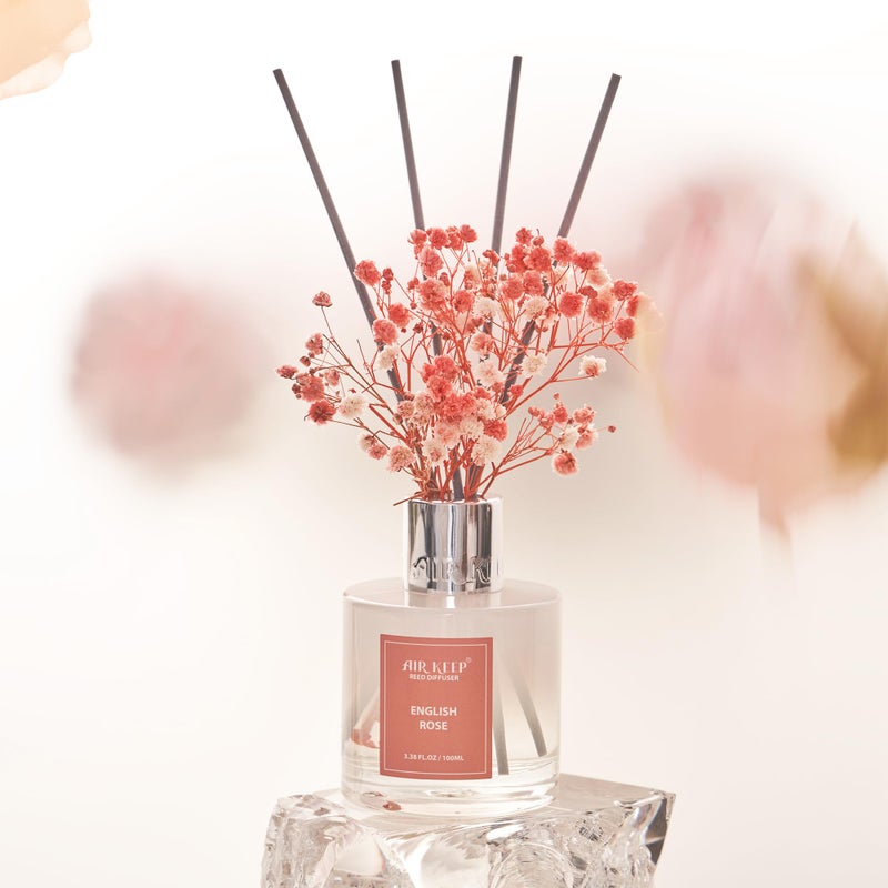 Airkeep Reed Diffuser Set,3.38 fl oz (100 ml) - English Rose Oil Diffusers with 8 Reed Sticks, Home Fragrance Reed Diffuser for Bathroom Shelf Decor - Image 5
