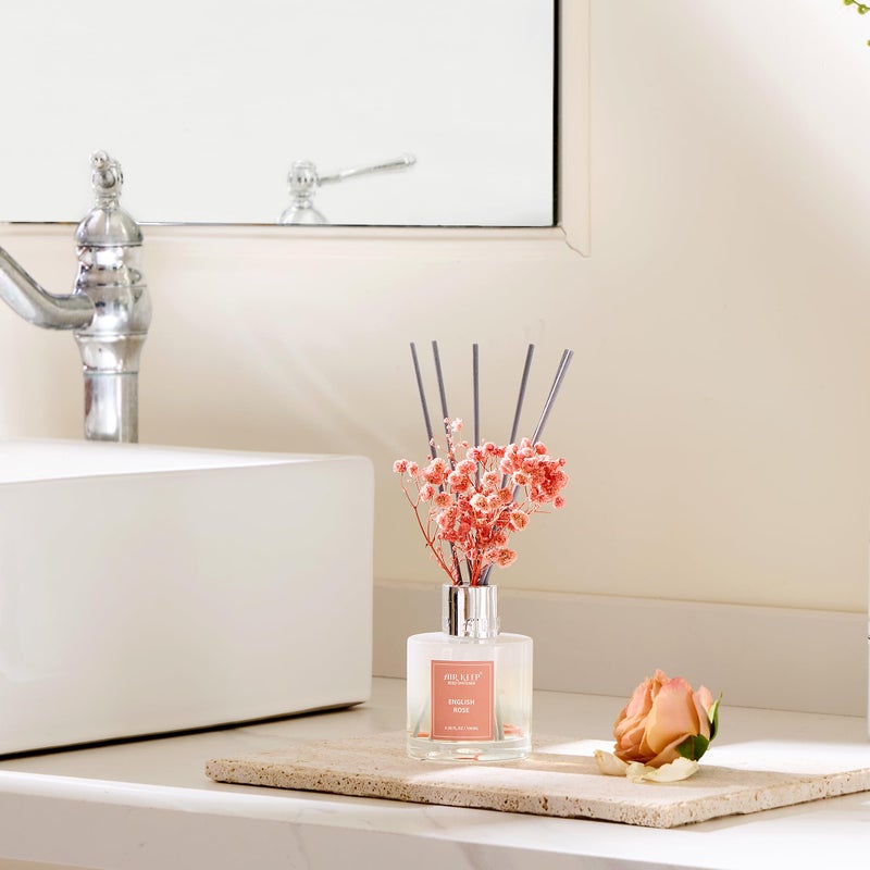 Airkeep Reed Diffuser Set,3.38 fl oz (100 ml) - English Rose Oil Diffusers with 8 Reed Sticks, Home Fragrance Reed Diffuser for Bathroom Shelf Decor - Image 4