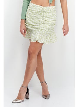 Lush Women Floral Printed Basic Mini Skirt, Olive Combo  - Image 1