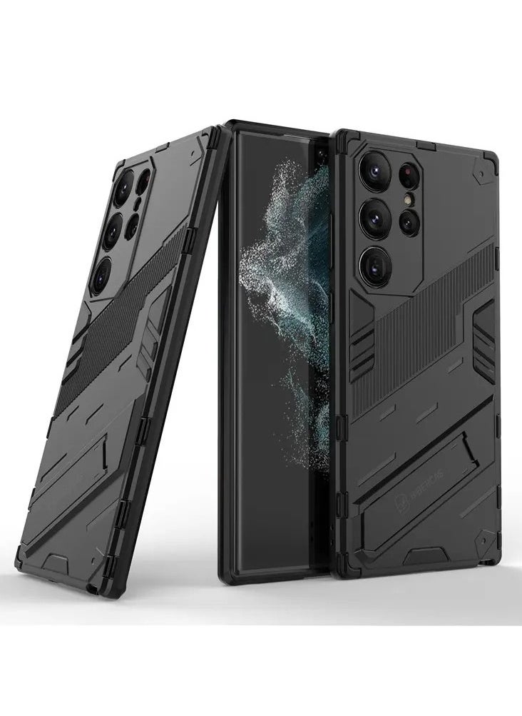 Color Fans Samsung Galaxy S23 Ultra Kickstand Phone Case Drop-proof Hybrid Protective Cover - Black  - Image 2