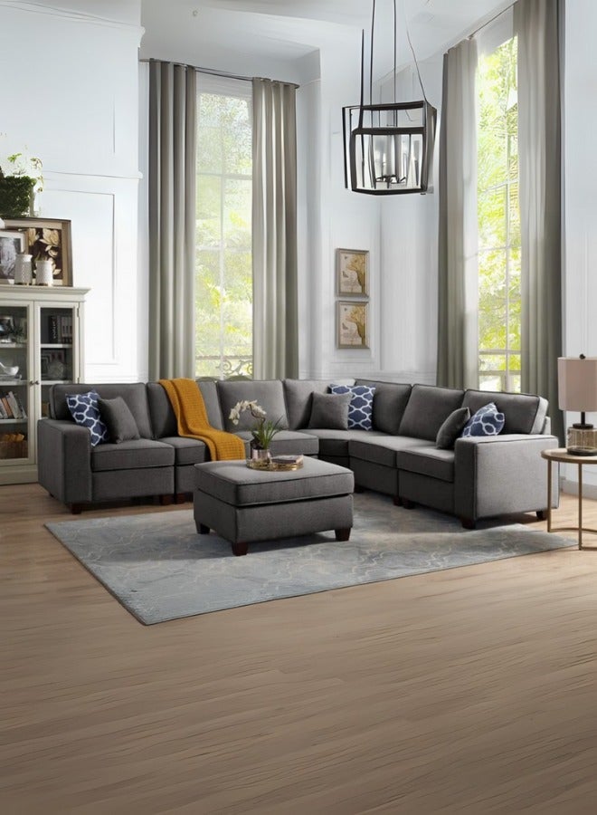 Seven Piece Upholstered Sectional Grey