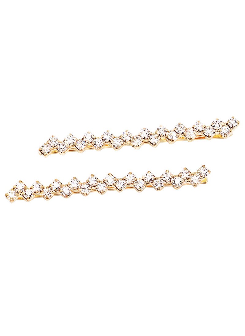Rosemarie Collections - Rosemarie Collections Womens Set Of 2 Hair Clip Sparkling Crystal Bobby Pins 225 Gold ToneClear Two Per Pack 225 Inches long - Image 1