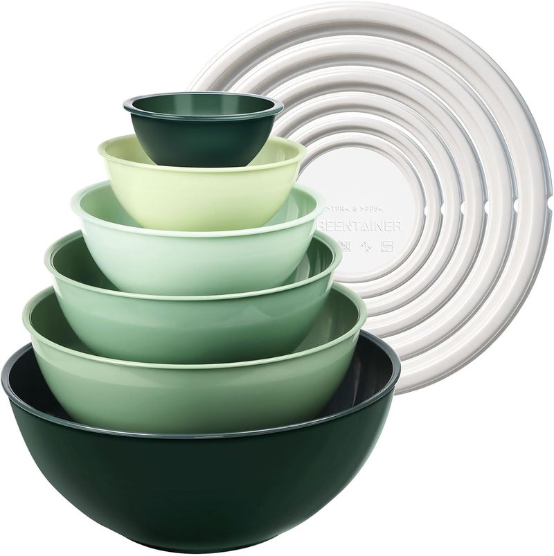 Greentainer Plastic Mixing Bowls with Lids Set for Kitchen, 6 Set Nesting Bowls for Mixing, Baking, Prepping, Cooking and Serving Food, Mixing Bowls Dishwasher, Microwave Safe - Image 1