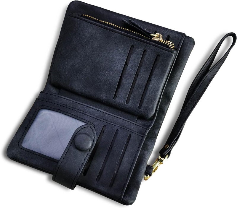 AOXONEL Women's Small Bifold Leather wallet Rfid blocking Ladies Wristlet with Card holder id window Coin Purse - Image 1