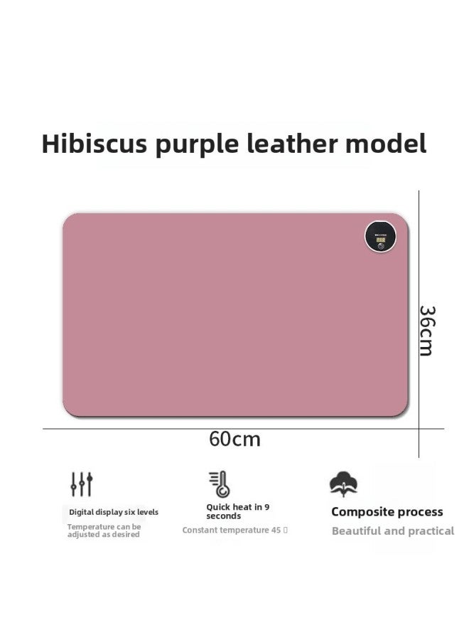 Digital Display Intelligent Heating Mouse Pad Oversized Heating Table Pad Waterproof Office Computer Keyboard Leather Pad Manufacturers Wholesale-Color:60*36cm Three-speed Temperature Control Thickened Version-Pattern:Hibiscus Purple