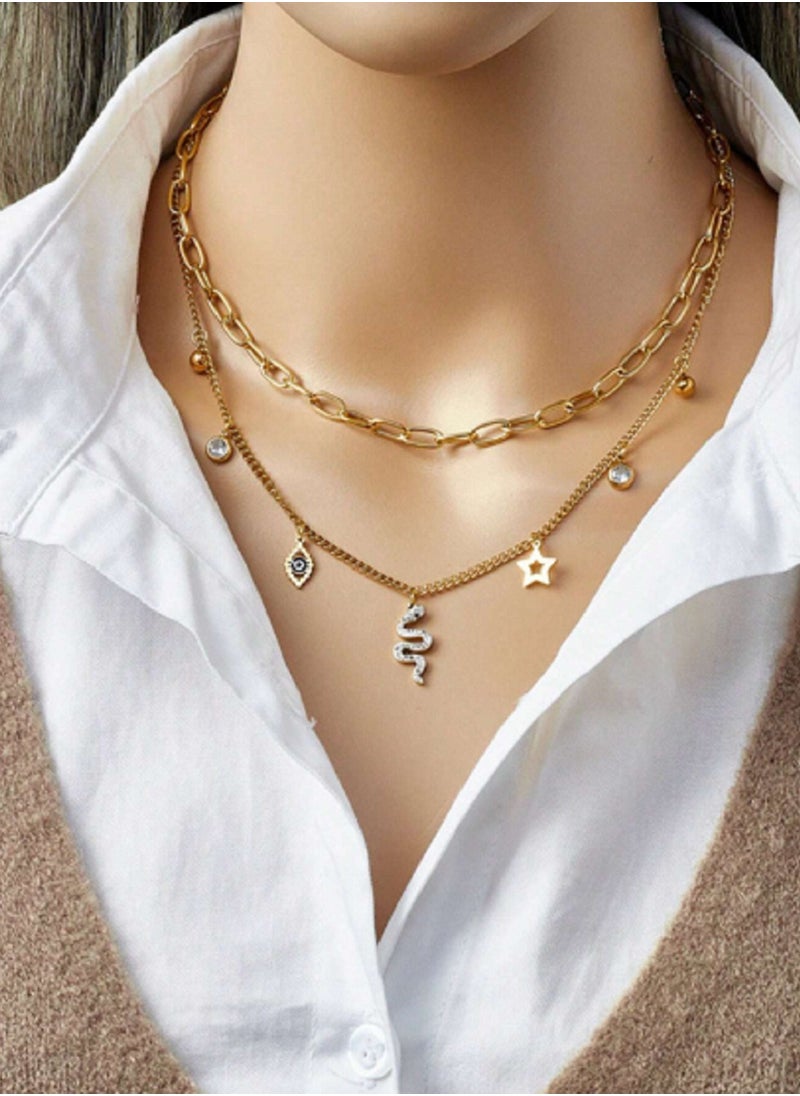 Ward Women's Two-Layer Necklace with Various Shapes, Rust-Resistant  - Image 4