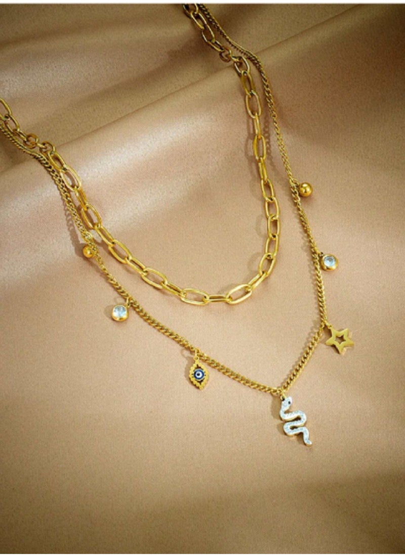 Ward Women's Two-Layer Necklace with Various Shapes, Rust-Resistant  - Image 3