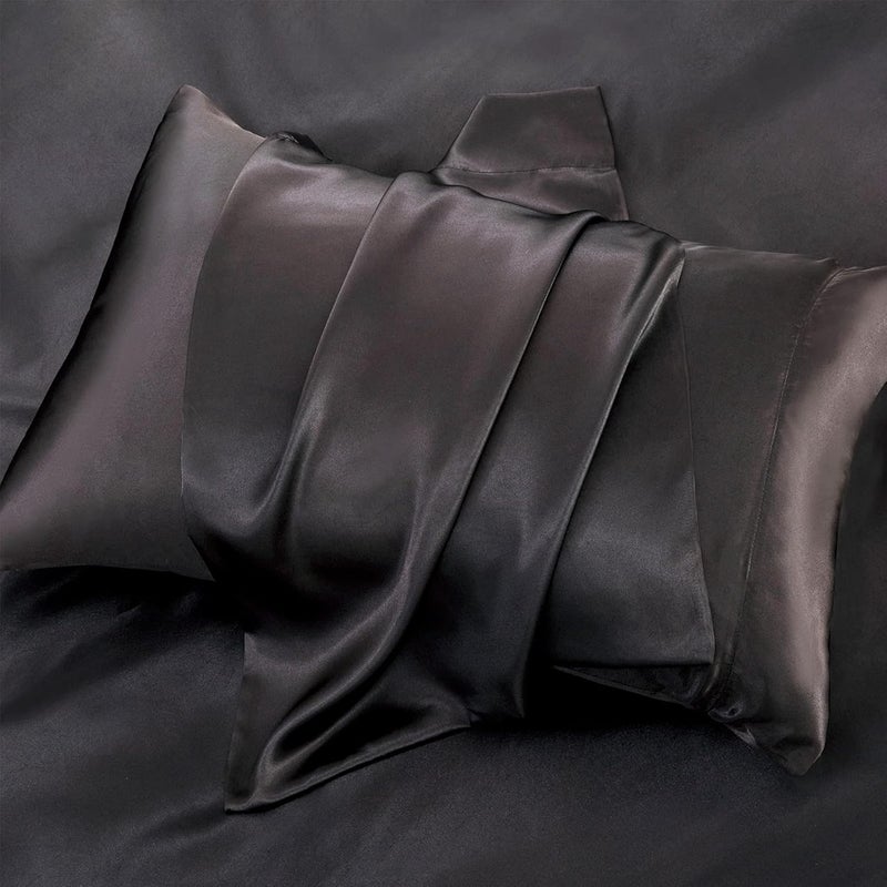 P Pothuiny 6-Piece King Satin Sheets Luxury Silky Black Satin Bedding Sheet Set, 1 Deep Pocket Fitted Sheet + 1 Flat Sheet + 4 Pillow Cases - Image 5