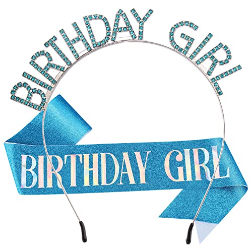 AOPRIE Birthday Girl Crown for Women with Sash Blue Happy Birthday Tiara for Women Headband Princess Crown Rhinestone Accessories - Image 1