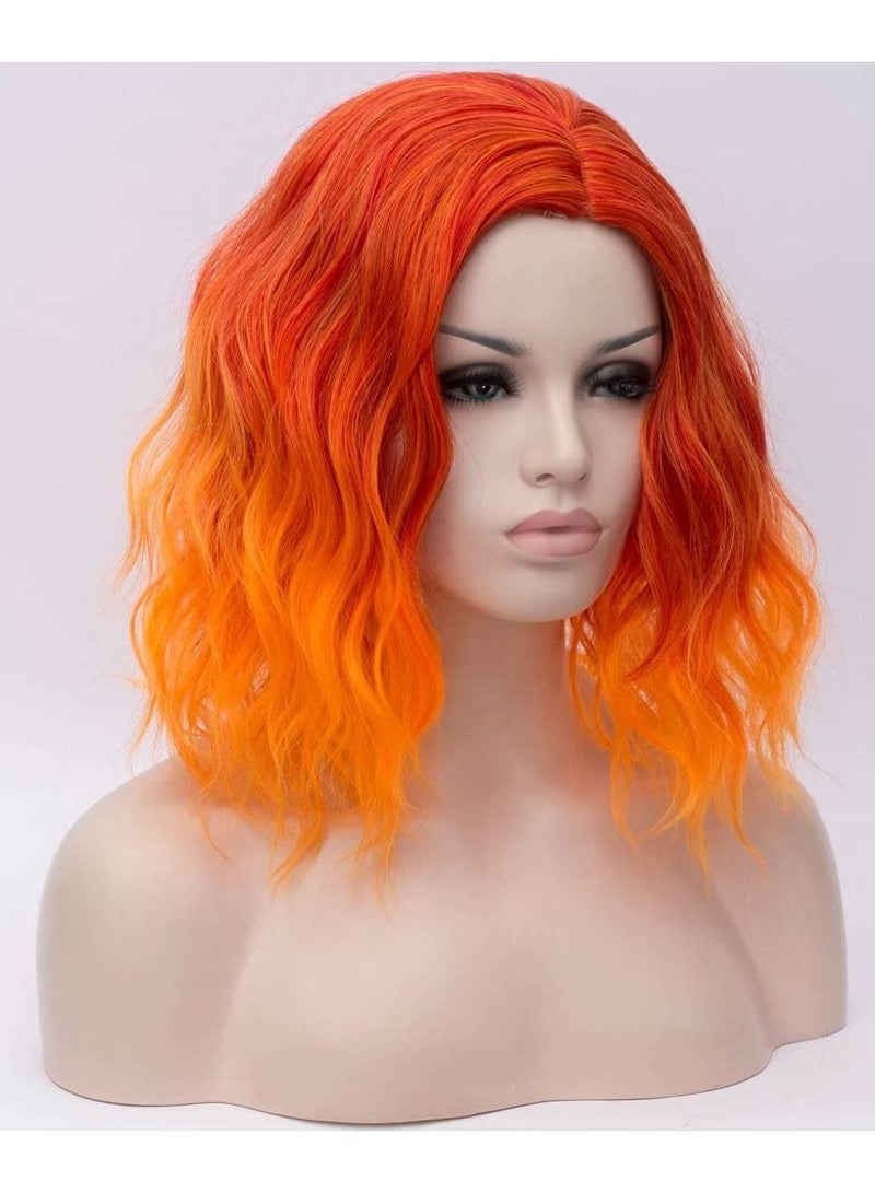 إستيل شعر مستعار قصير مموج مجعد بوب للنساء مقاومة للحرارة باروكة بوب تشمل غطاء شعر مستعار برتقالي - Image 2