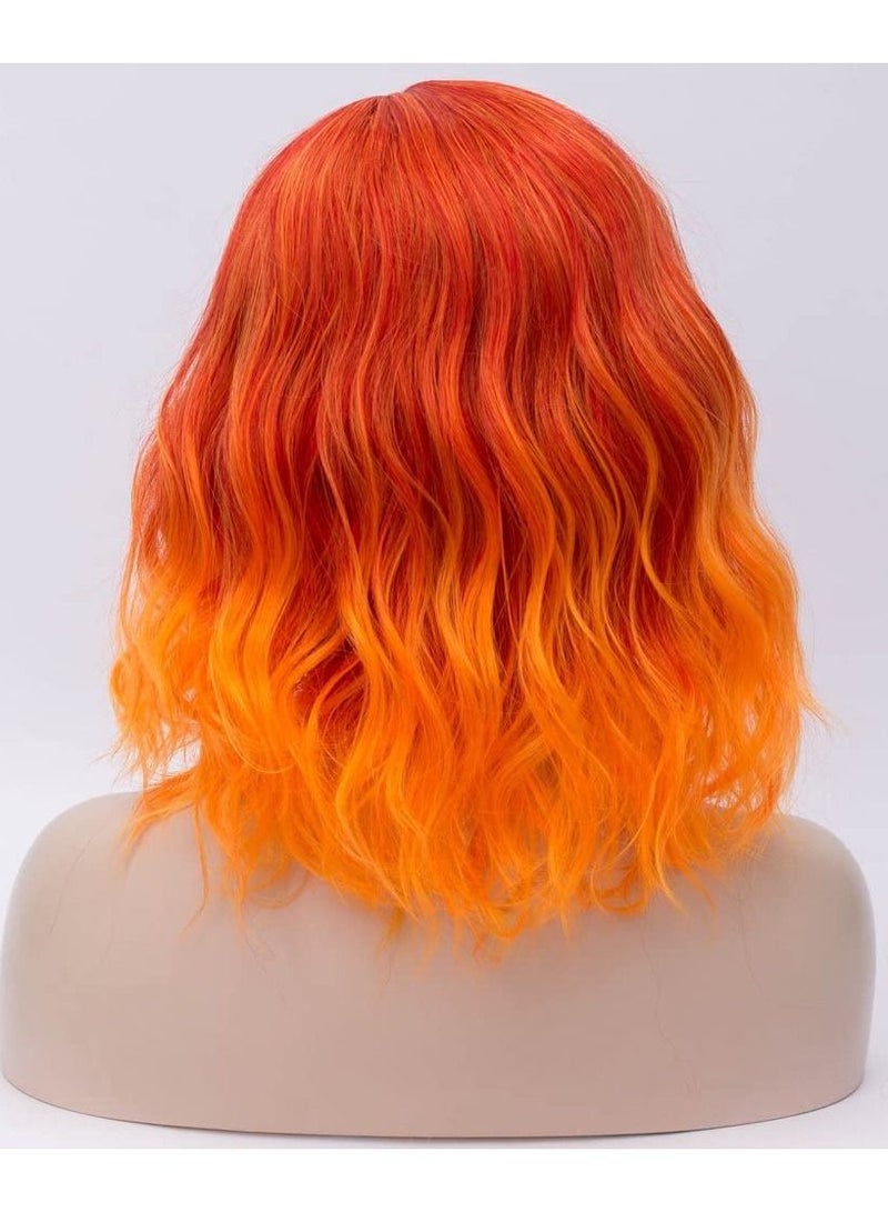 إستيل شعر مستعار قصير مموج مجعد بوب للنساء مقاومة للحرارة باروكة بوب تشمل غطاء شعر مستعار برتقالي - Image 4