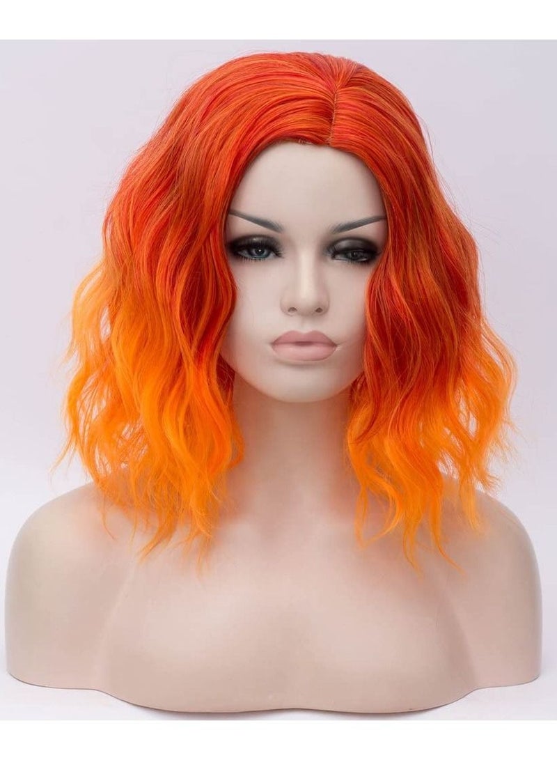 إستيل شعر مستعار قصير مموج مجعد بوب للنساء مقاومة للحرارة باروكة بوب تشمل غطاء شعر مستعار برتقالي - Image 5