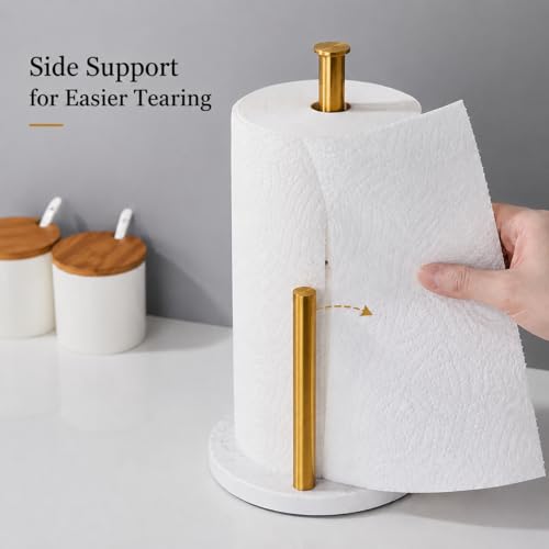 KUUBTH Brushed Gold Paper Towel HolderStainless Steel Paper Towel Holder for Kitchen Roll Organize Standard or JumboSized Roll Paper Countertop Roll Dispenser with Marble Base - Image 3