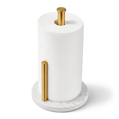 KUUBTH Brushed Gold Paper Towel HolderStainless Steel Paper Towel Holder for Kitchen Roll Organize Standard or JumboSized Roll Paper Countertop Roll Dispenser with Marble Base - Image 1