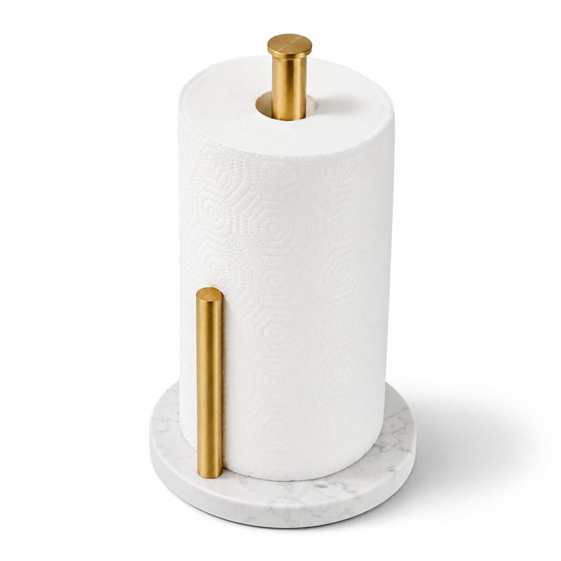 KUUBTH Brushed Gold Paper Towel HolderStainless Steel Paper Towel Holder for Kitchen Roll Organize Standard or JumboSized Roll Paper Countertop Roll Dispenser with Marble Base - Image 2