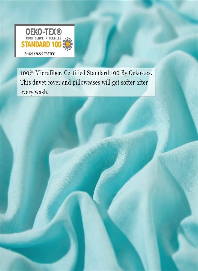 IHOUSTRIY Duvet Cover Full Size,100% Polyester 3pcs Bedding Duvet Cover Set, Pom Poms Fringe Solid Color Soft and Breathable with Zipper Closure & Corner Ties (Turquoise Blue, Full) - Image 3