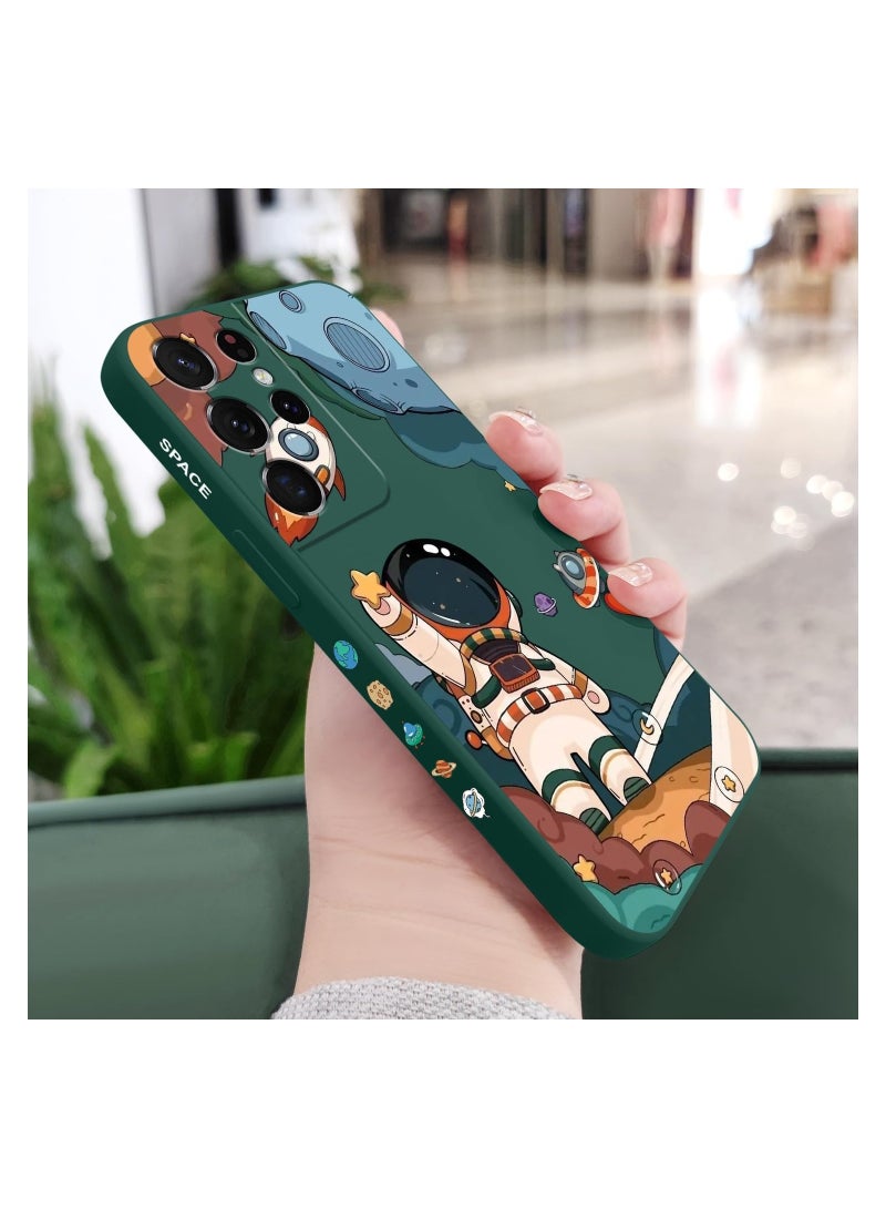 for Samsung S21 Ultra Case, for Samsung Galaxy S21 Ultra Case Butterfly Floral Astronauts Creative Sides Phone Cover Fashionablee Designs Soft Silicone Slim S21 Ultra Phone Case-Astronaut Green - Image 3