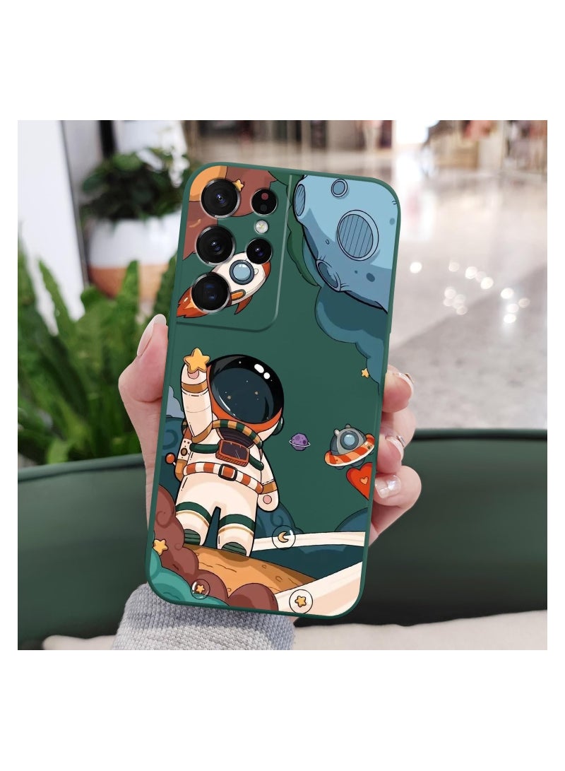 for Samsung S21 Ultra Case, for Samsung Galaxy S21 Ultra Case Butterfly Floral Astronauts Creative Sides Phone Cover Fashionablee Designs Soft Silicone Slim S21 Ultra Phone Case-Astronaut Green - Image 2