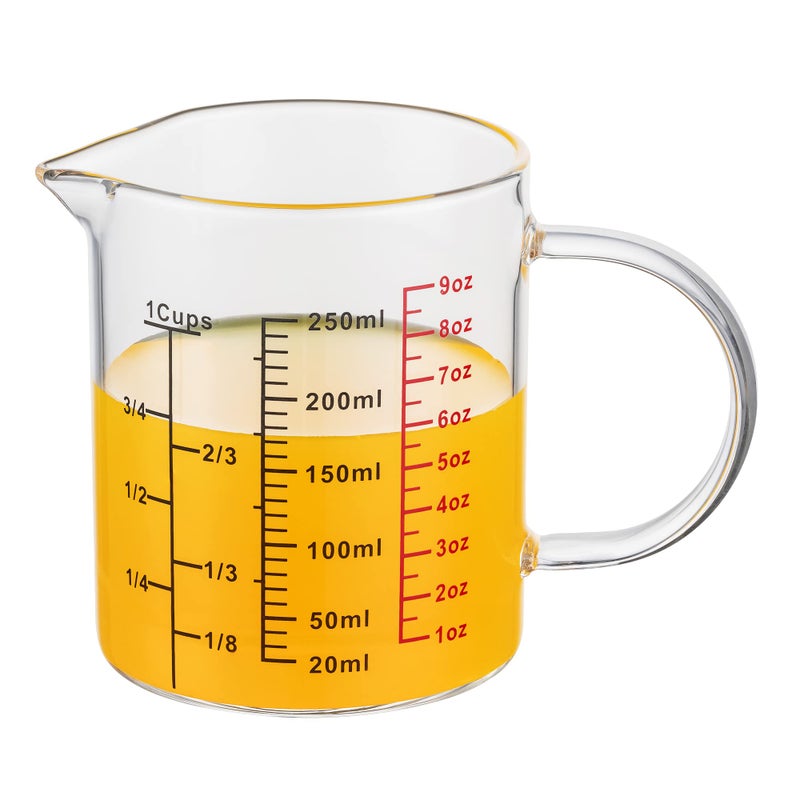 Ackers BORO33 Glass Measuring CupInsulated handle  VShaped SpoutMade of High Borosilicate Glass Measuring Cup for Kitchen or Restaurant Easy to Read 250 ML 8 Oz 1 Cup