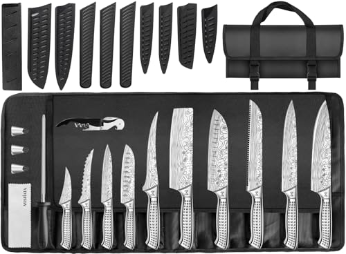 MOSFiATA Kitchen Knife Set, 17 Pcs Japanese Stainless Steel Knife Sets for Kitchen with Oxford cloth storage bag with Knife Sharpening Rod, Dishwasher Safe, For Outdoor - Image 1