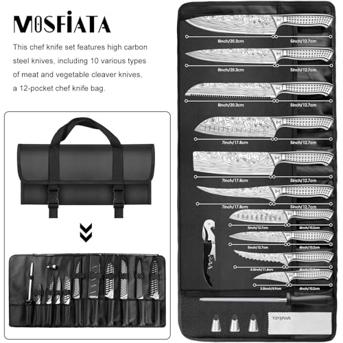MOSFiATA Kitchen Knife Set, 17 Pcs Japanese Stainless Steel Knife Sets for Kitchen with Oxford cloth storage bag with Knife Sharpening Rod, Dishwasher Safe, For Outdoor - Image 2