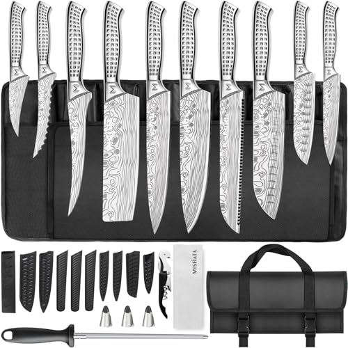 MOSFiATA Kitchen Knife Set, 17 Pcs Japanese Stainless Steel Knife Sets for Kitchen with Oxford cloth storage bag with Knife Sharpening Rod, Dishwasher Safe, For Outdoor - Image 3