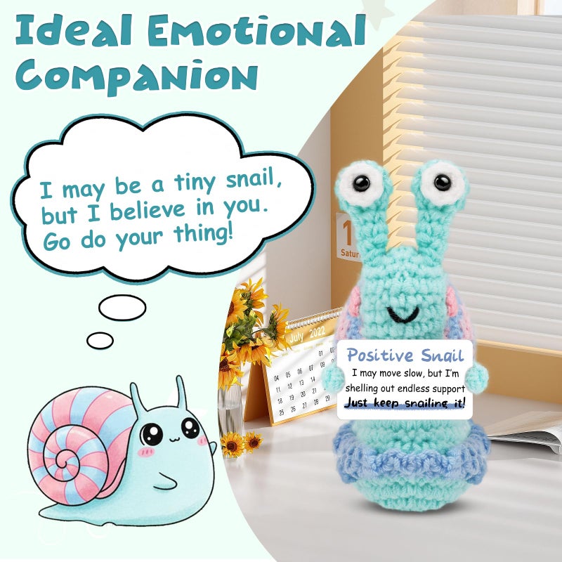 Hoedia Emotional Handmade Christmas Gag Gifts Stocking Stuffers for Women Men Teens Grandkids: Positive Snail Crochet Animals Birthday Anniversary Self Care Basket Present, Inspirational Support Home Decor - Image 4