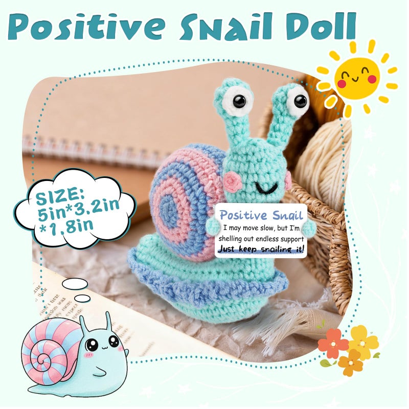 Hoedia Emotional Handmade Christmas Gag Gifts Stocking Stuffers for Women Men Teens Grandkids: Positive Snail Crochet Animals Birthday Anniversary Self Care Basket Present, Inspirational Support Home Decor - Image 2