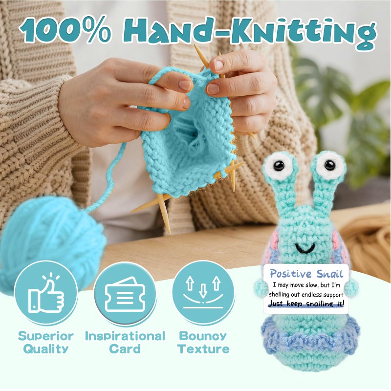 Hoedia Emotional Handmade Christmas Gag Gifts Stocking Stuffers for Women Men Teens Grandkids: Positive Snail Crochet Animals Birthday Anniversary Self Care Basket Present, Inspirational Support Home Decor - Image 3