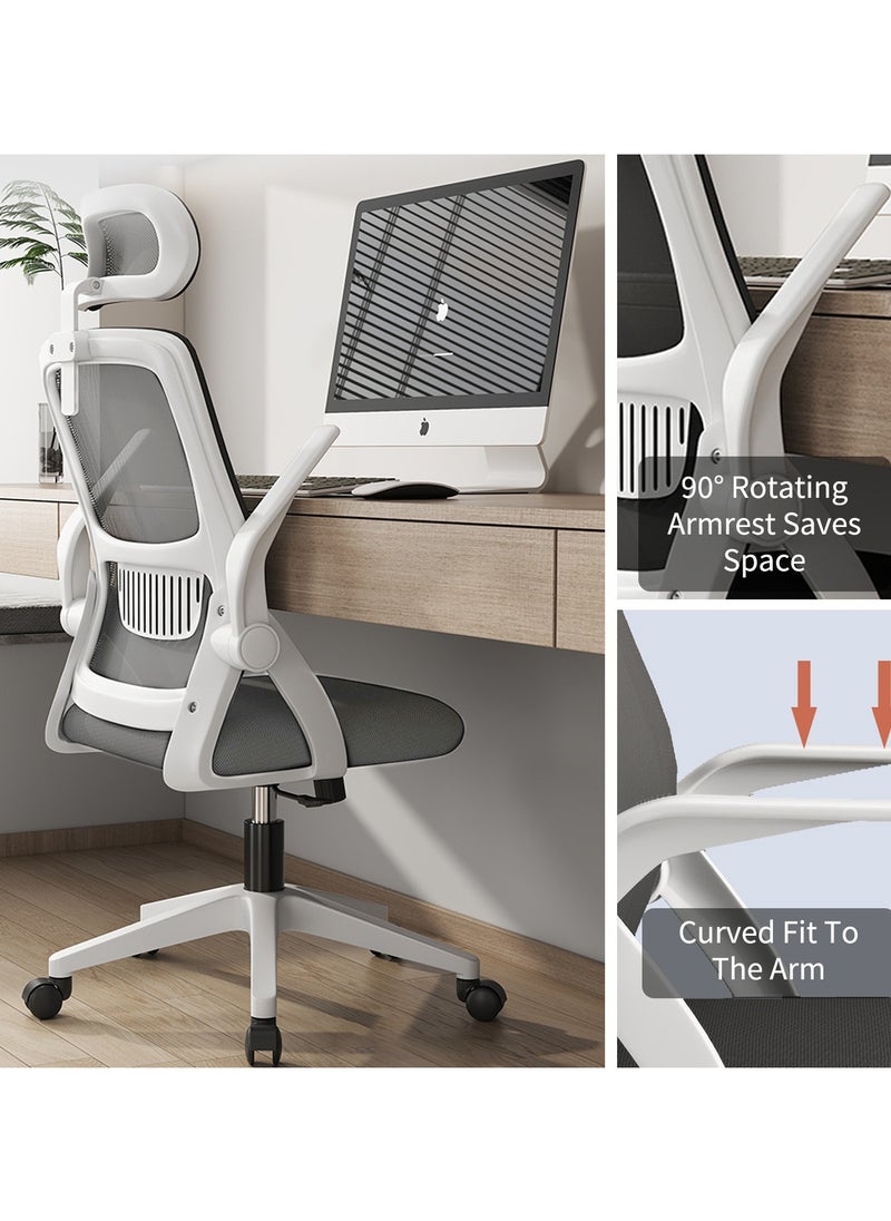 Bluejw - Home Office Net Breathable Computer Chair Work Desk Chair Comfort Ergonomic Swivel Computer Gaming Chair, Breathable Mesh Desk Chair, Lumbar Support Task Chair with Wheels and Flip-up Arms Grey - Image 1
