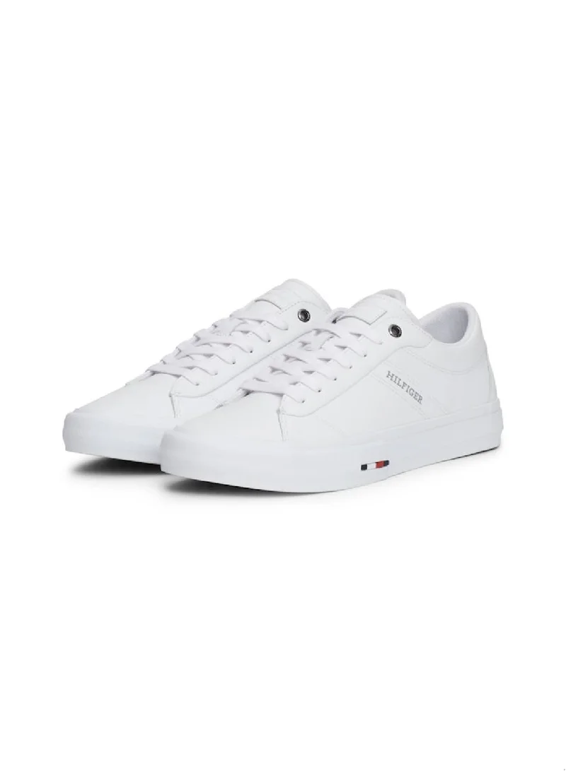 TOMMY HILFIGER Men's Leather Logo Lace-Up Trainers, White - Leather