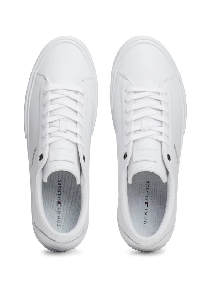 TOMMY HILFIGER Men's Leather Logo Lace-Up Trainers, White - Leather