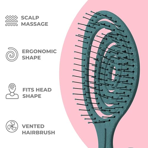Ninabella Detangling Hair Brush for Women & Men - Does not Pull - Straightening Brushes for Straight & Curly Hair - Unique Spiral Hairbrush - Teal - Image 3