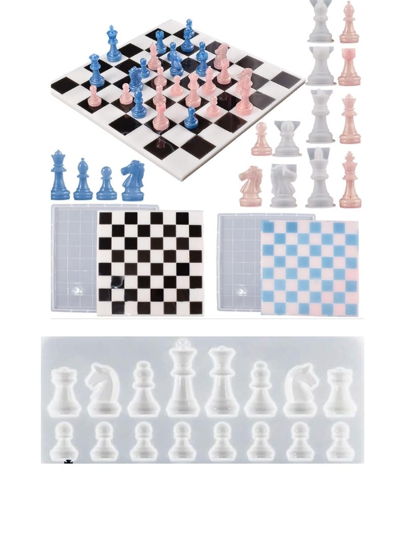 Snoogg مجموعة سنوج من قالب شطرنج 3 وقاعدة و2 قالب من الداما للاستخدام في صب الراتنج وفن الراتنج لتزيين المنزل، والحرف اليدوية، والهدايا المصنوعة يدويًا - Image 1