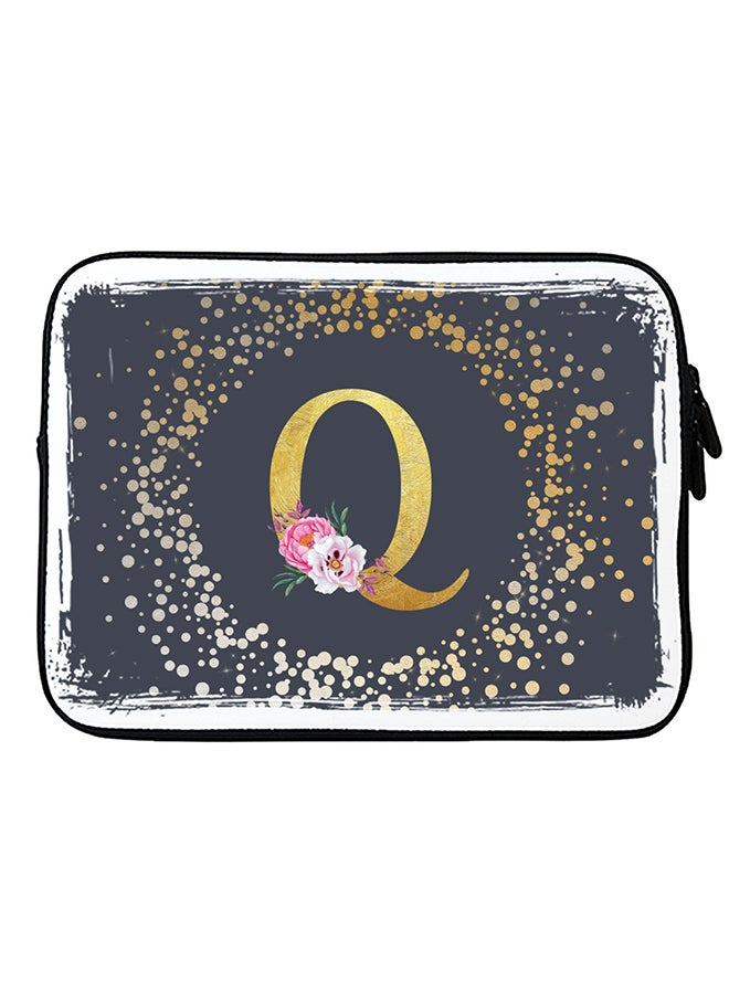 Stylizedd Laptop Sleeve Bag for Macbook 13, 14, 15, 16 inch- Custom Monogram Initial Letter Floral Pattern Alphabet - Q  (Grey) - Image 1
