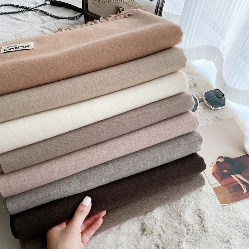Cashmere Scarf Feel Solid Color Tassel Shawl Long Couple Warm Cashmere Scarf All-Match Monochrome Shawl - Image 3