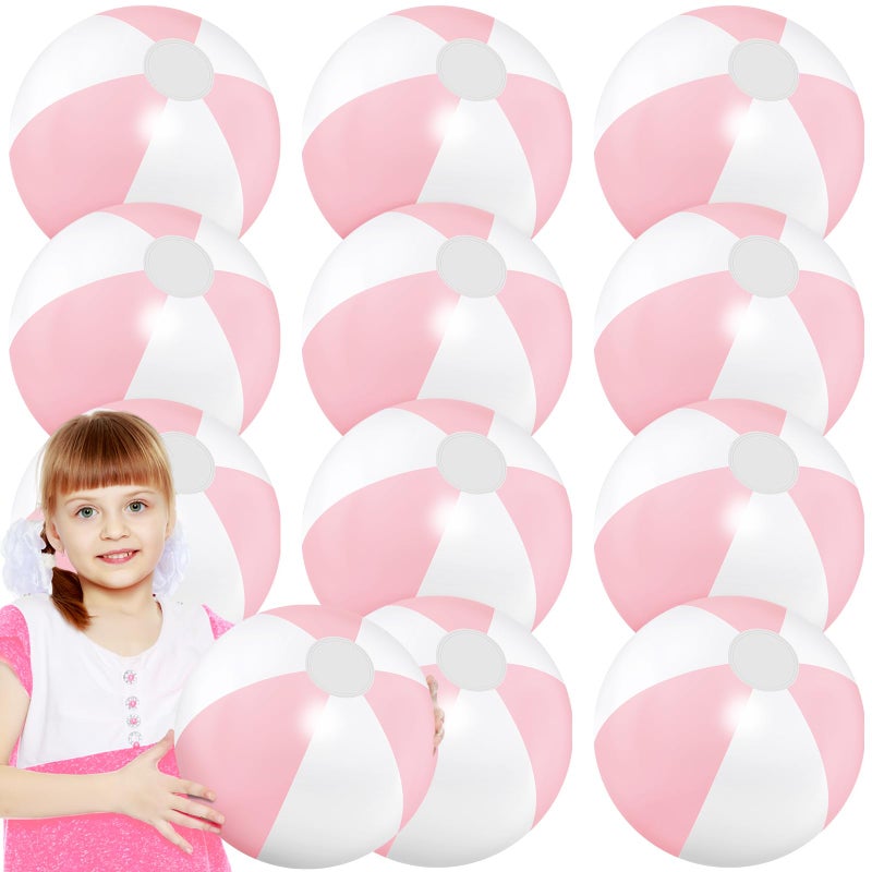 MiniInflat 12 Pcs 16 Inch Inflatable Beach Balls Bulk Jumbo Pastel Inflatable Decorated Ball with Macaron Color PVC Party Ornaments for Summer Birthday Party DecorationPinkClassic Style - Image 3