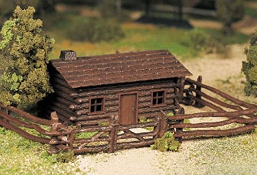 Bachmann Trains - PLASTICVILLE U.S.A. BUILDINGS – CLASSIC KITS - LOG CABIN w/RUSTIC FENCE - O Scale - Image 3