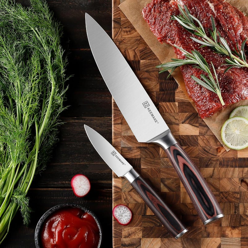 KEEMAKE Professional Chef Knife Set 2 Pieces - Kitchen Knives High Carbon Stainless Steel Ultra Sharp Blade & Ergonomic Pakkawood Handle, Perfect for Meat Cutting, Vegetable Chopping & Culinary Gifts - Image 3