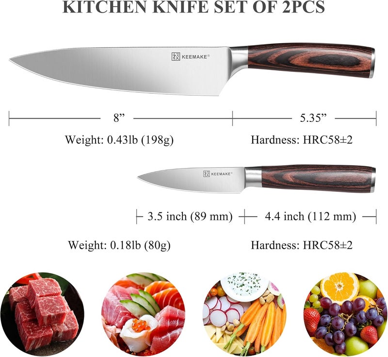KEEMAKE Professional Chef Knife Set 2 Pieces - Kitchen Knives High Carbon Stainless Steel Ultra Sharp Blade & Ergonomic Pakkawood Handle, Perfect for Meat Cutting, Vegetable Chopping & Culinary Gifts - Image 2