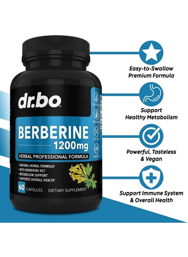 dr.bo Berberine Supplement Capsules - 1200mg Berberine HCL Supplement for Healthy Metabolic Support - Premium Natural Complex for Women & Men, Pure Support Capsules Supplements - 60 Pills - Image 2
