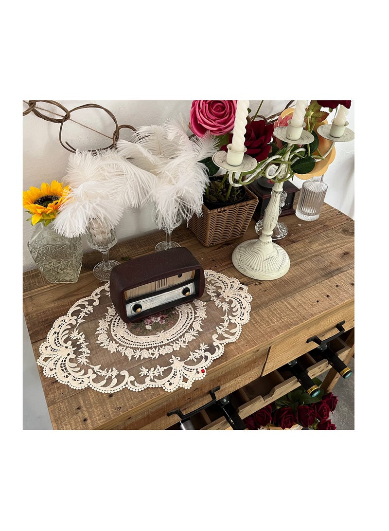 KASTWAVE 2 Pack Lace Placemats, Embroidered Dinning Table Place Mats, Retro French Style Cup Mat for Home Kitchen Decoration (Beige）  - Image 2