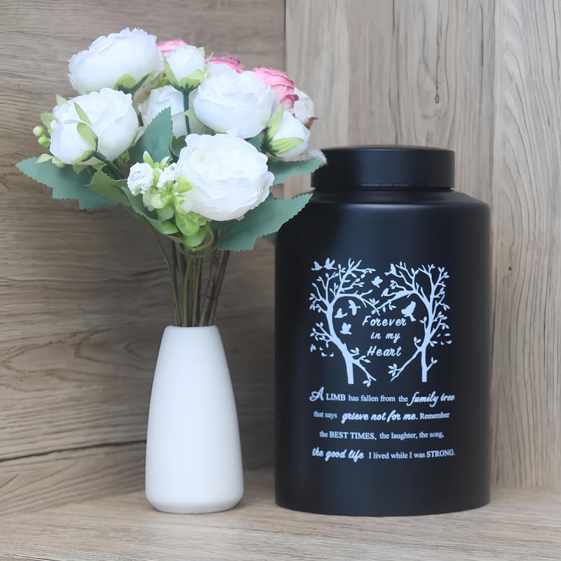 BRUKUSUR 9 Inches Large Urn for Human Ashes Stainless Black Cremation Urn Adult Urn Keepsake Urn Memorial Ashes Container Up to 220Ibs - Image 3