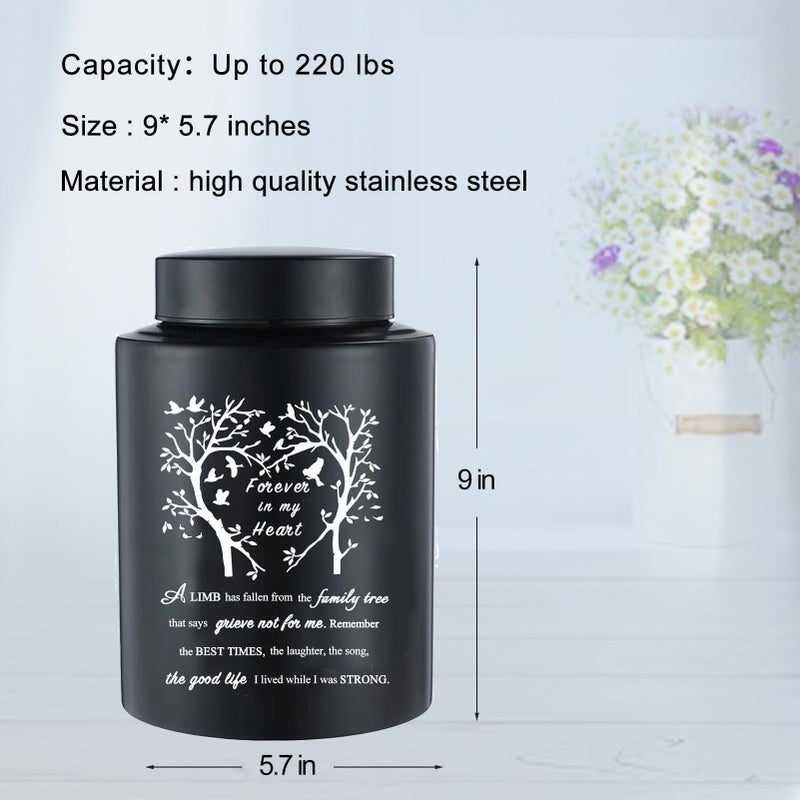 BRUKUSUR 9 Inches Large Urn for Human Ashes Stainless Black Cremation Urn Adult Urn Keepsake Urn Memorial Ashes Container Up to 220Ibs - Image 4
