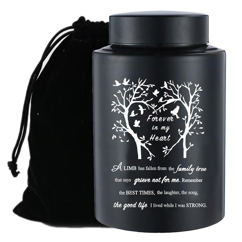 BRUKUSUR 9 Inches Large Urn for Human Ashes Stainless Black Cremation Urn Adult Urn Keepsake Urn Memorial Ashes Container Up to 220Ibs - Image 1