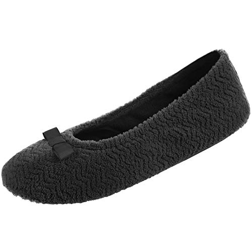 isotoner Women's Diamond Chevron Microterry Gemma Ballerina Slippers with Memory Foam Comfort and Non-slip Sole, Black Chevron, 6.5-7. 5 - Image 1