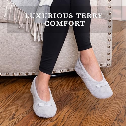 isotoner Women's Diamond Chevron Microterry Gemma Ballerina Slippers with Memory Foam Comfort and Non-slip Sole, Black Chevron, 6.5-7. 5 - Image 4
