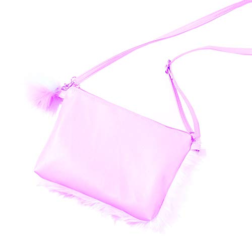 Newfancy Women Girls Kids Fluffy Fuzzy Bag Plush Tie Dye Rainbow Crossbody Purse Wallet, Purple, One Size - Image 3